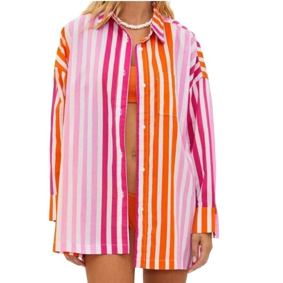 Beach Riot NWT Alexis Button Down Top Sunset Stripes Size PL - Picture 4 of 8